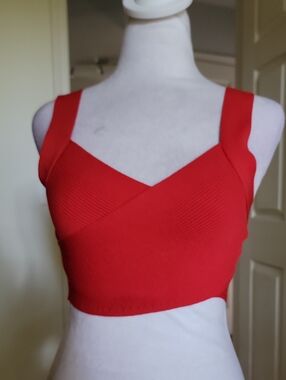 Babaton Red Cropped V-Neck Tank Top